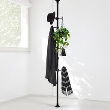 Coat Rack Freestanding 56-125 inch Adjustable Tension Rod 12 Hooks Black