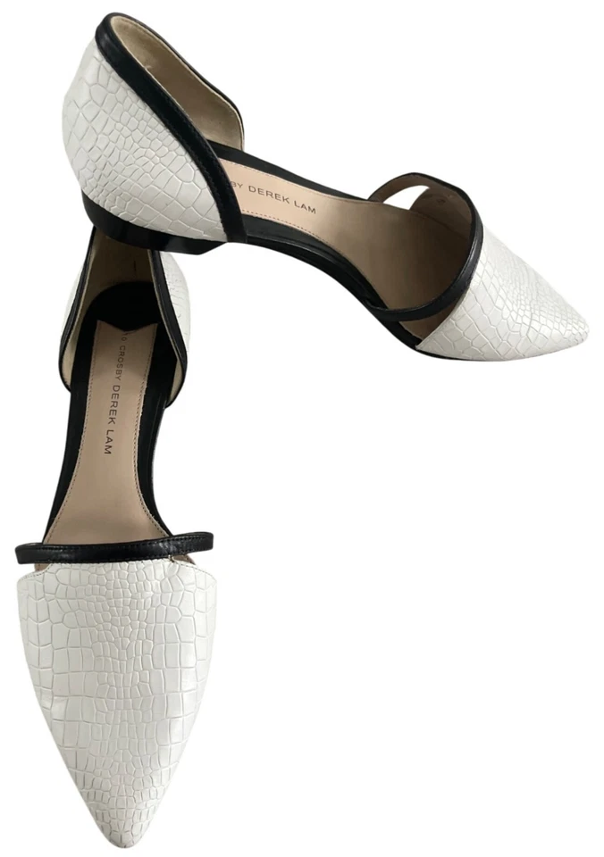 10 Zapatos Crosby Derek Lam Diseñador Blanco y Negro Cuero de Cocodrilo Mujer Talla 8M Foto 2 de 4