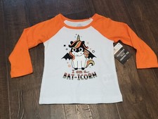 Halloween Toddler Girls T-shirt Sz 12 Months Bat-i-corn Unicorn Orange Horn New