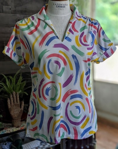 Camicia vintage anni '70 collo a V taglia 14 mod spazzola vernice new wave art deco carina - Foto 3 di 12