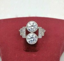 3.75 CT CZ Round Cut 2 Stone Art Deco Engagement Unique Ring 925 Sterling Silver