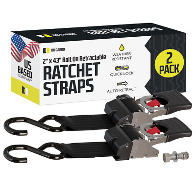 DC Cargo Transom Strap 2''x43'' Retractable Stainless Steel Strap w/ S-Hook 2-pack