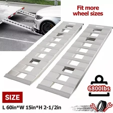 Pair Aluminum 6800LBS Trailer Ramps Hook End For Truck Car Auto  60''X15''