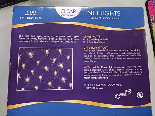 Holiday Time Net Lights 150 Clear Lights 6ft x 4ft NEW Indoor/Outdoor - Picture 3 of 4