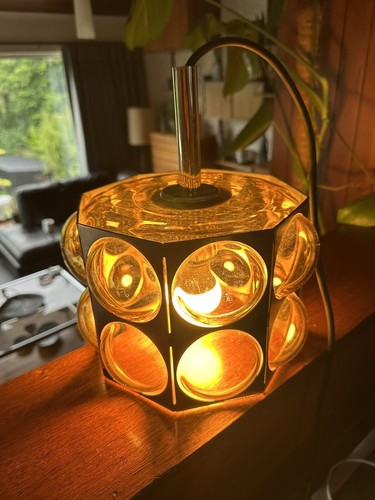 Vintage 1970s Amber Bubble Glass And Chrome Ceiling Light By Temde Austria - Picture 6 of 23