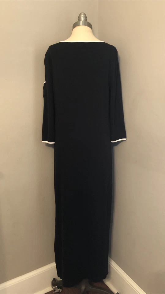 Maxi Vestido De Colección Años 90 Lauren Ralph Lauren Negro Algodón Tejido Blanco Tubería 3/4 Slv M Foto 4 de 4