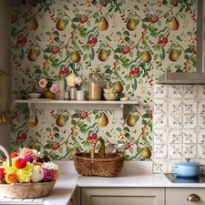 Jiffdiff Wallpaper Multicolor Fruit Sticker Beige Peel and Stick Decal 17.3X120"