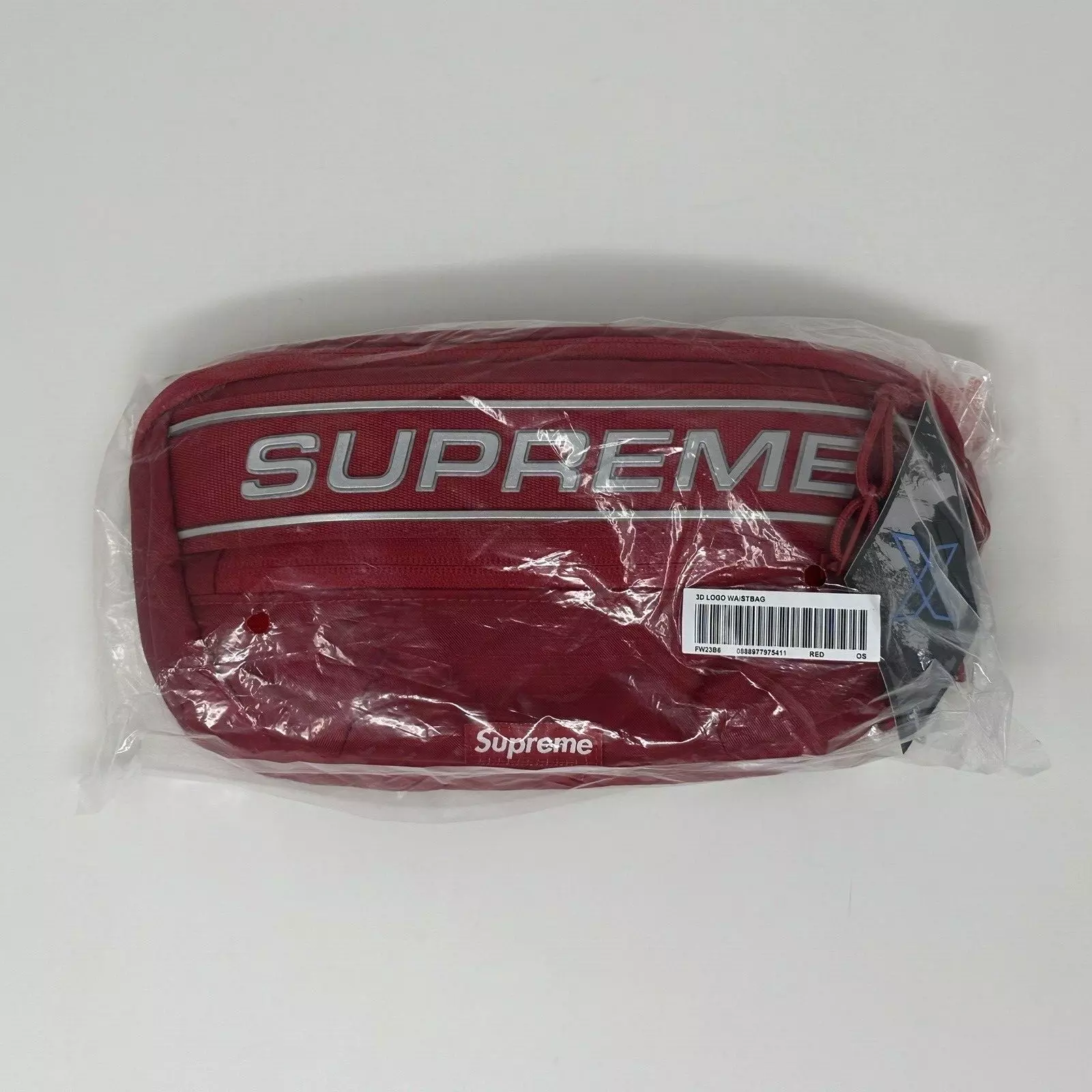 Sac à taille Supreme FW23 LOGO 3D rouge gris boîte argent logo épelé 100 % authentique