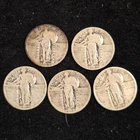 Set of 5 Different Date Standing Liberty Quarters All Readable Dates