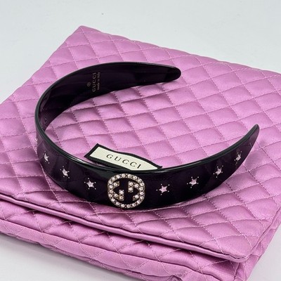 Gucci Black Rhinestone Interlocking G Stars Hair Band Headband Dust Bag