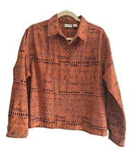 Chico's Brown Southwestern Aztec Long Sleeve Button Down Shirt Womans Size Lg