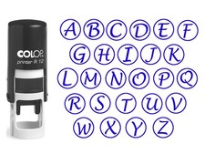 Custom A-Z Alphabet Stamp in Blue Ink Monogram Round Rubber Stamp Self Inking...