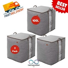 100L 3 Pack Large Cloth Storage Bags Durable Bedding Clothing Organizer with Zip