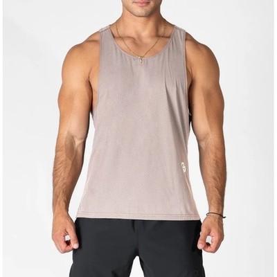 Haus Athletics Core Laser Vent Run Mens Tank Top Tan Large NEW Gym Sports