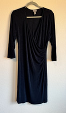 Chico's Travelers 2 Women's Solid Black Midi Dress V Neck 3/4 Sleeve Large