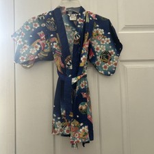 Kids Toddler Juguemm Japanese Blue Kimono Robe Belted Short Sleeve 25 Inches