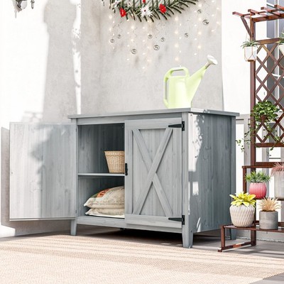 Outsunny Gartenschrank Holz, Geräteschuppen wetterfest 110x60x88,5cm, Gerätehaus