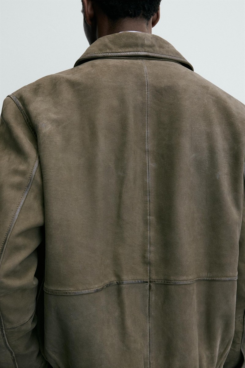 Zara Green Suede Leather Jacket Men's Large 5388/406/500 Brand New