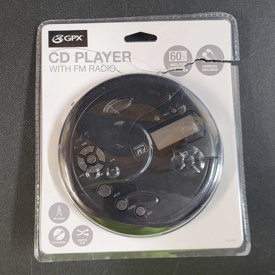 Reproductor de CD GPX con radio FM negro PC332B portátil 60 segundos ¡solo piezas antideslizantes!! Foto 4 de 4