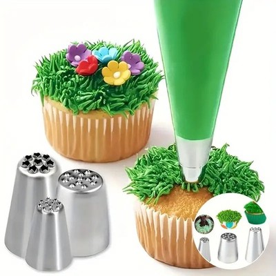 3pcs Grass Piping Tips Stainless Steel Cake Decorating Nozzles Foliage Icing Set