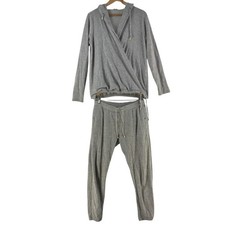Brunello Cucinelli Hoodie Jogger Pants Set Womens Size L Grey Silk Wool 130810