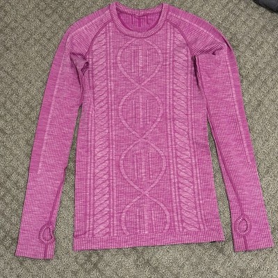 lululemon Swiftly Tech Women s Purple Geometric LS Crew Stretch Knit Tee 4