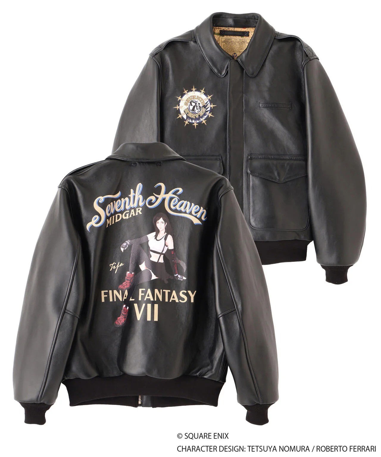 Final Fantasy VII Remake x Avirex A-2 Leather Jacket Tifa Seventh Heaven Black