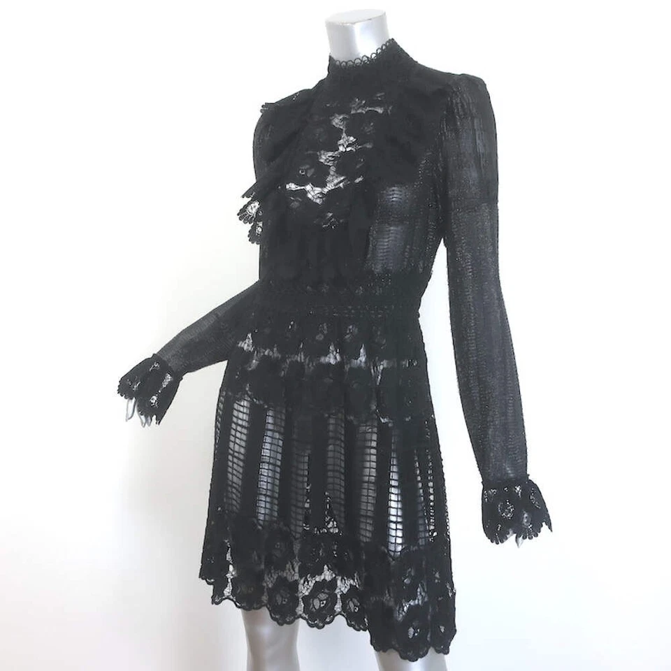 Anna Sui Ruffled-Bib Crochet Lace Dress Black Size 6 - Image 3 of 4