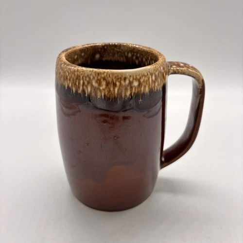 Vintage Hull Ovenproof USA Mirror Brown Drip Glaze Large Mug 5" RUSTIC FARMHOUSE