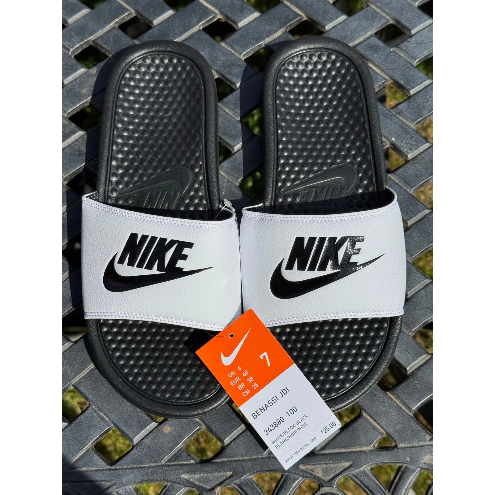 Nike Uomo BENASSI JDI Taglia 7 Bianco Nero Nero Slide