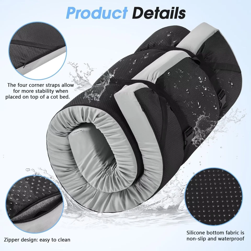 Memory Foam Camping Mattress Pad 3 Inch Thick Portable Floor Sleeping Mat Sle... Foto 4 de 4