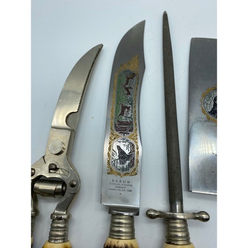 Vintage Baron Solingen Stainless Steel Germany With Stag Horn Handles 5 Piece - Picture 4 of 6