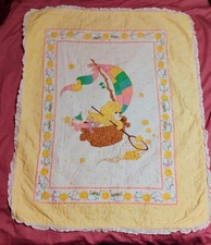 Vintage Care Bears Quilted Baby Blanket Funshine Yellow Eyelet Trim Catch Stars