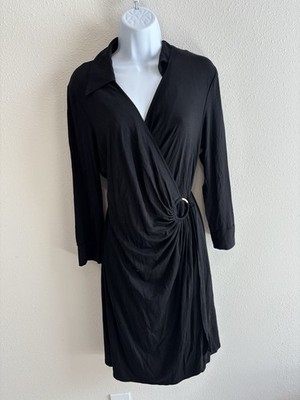 Trina Turk Black Sleeveless Wrap Dress with Gold Ring Detail | eBay