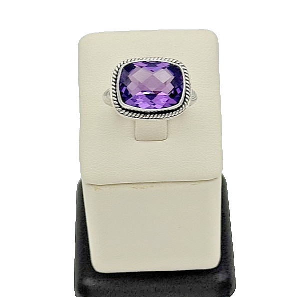 925 Sterling Silver Amethyst Chunky Wired Ring - Size 9