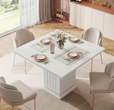 Modern Square Dining Table for 4 White Hardwood Space-Saving Design