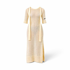 Ganni Ivory Knit Open Back Tie Side Slit Round Neck 3/4 Maxi Dress M