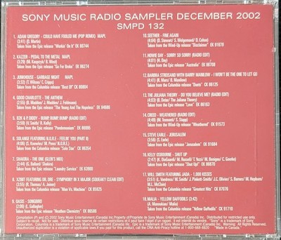 VARIOUS – SONY MUSIC SAMPLER DEC.2002 CD (Shakira, Creed, B2K & P