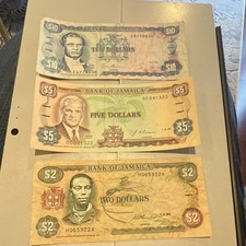 Bank of Jamaica $10, $5, $2 Circulated Banknotes 1993, 1992, 1984 Lot