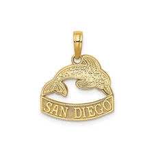 14k Yellow Gold Dolphin Pendant San Diego Engraved Nautical Ocean Charm