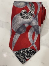 Vintage Secours Bold Abstract Retro Art MCM Red Gray 100 Silk Tie Italy 58 x 4