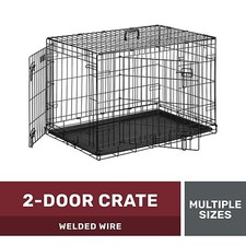 2-Door Welded Wire Steel Pet Crate 48 in for Large Dogs with Plastic Tray