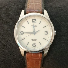 TIMEX Indiglo watch - Silver - Brown leather strap -New Battery