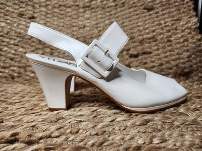 Sam & Libby White Leather Ankle Strap Open Back Heels Buckle Open Toe Size 8.5