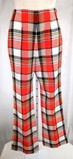 Vintage 70s Ladies Red Black Tartan Plaid Wide Leg Woven Slacks Vintage Size 12