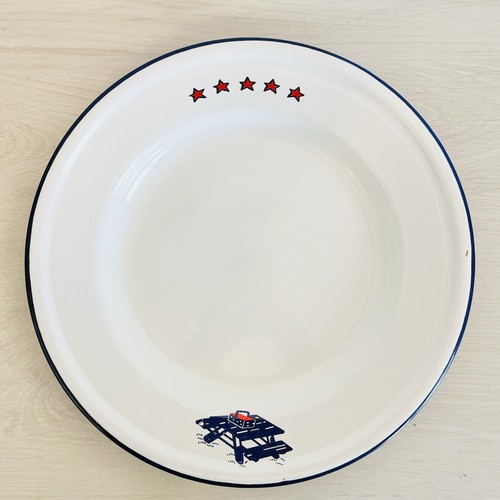 VTG Americana 1960s Taipro Little Red Wagon & Stars Enamelware Dinner Plates