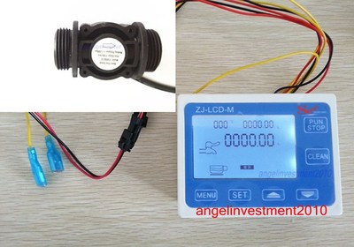 NEW 1/2'' Water Flow Control LCD Meter + Flow Sensor  