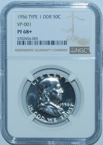 1956 NGC PR68+ VP-001 DDR Doubled Die Reverse T1 Type 1 Rev Franklin Half Dollar