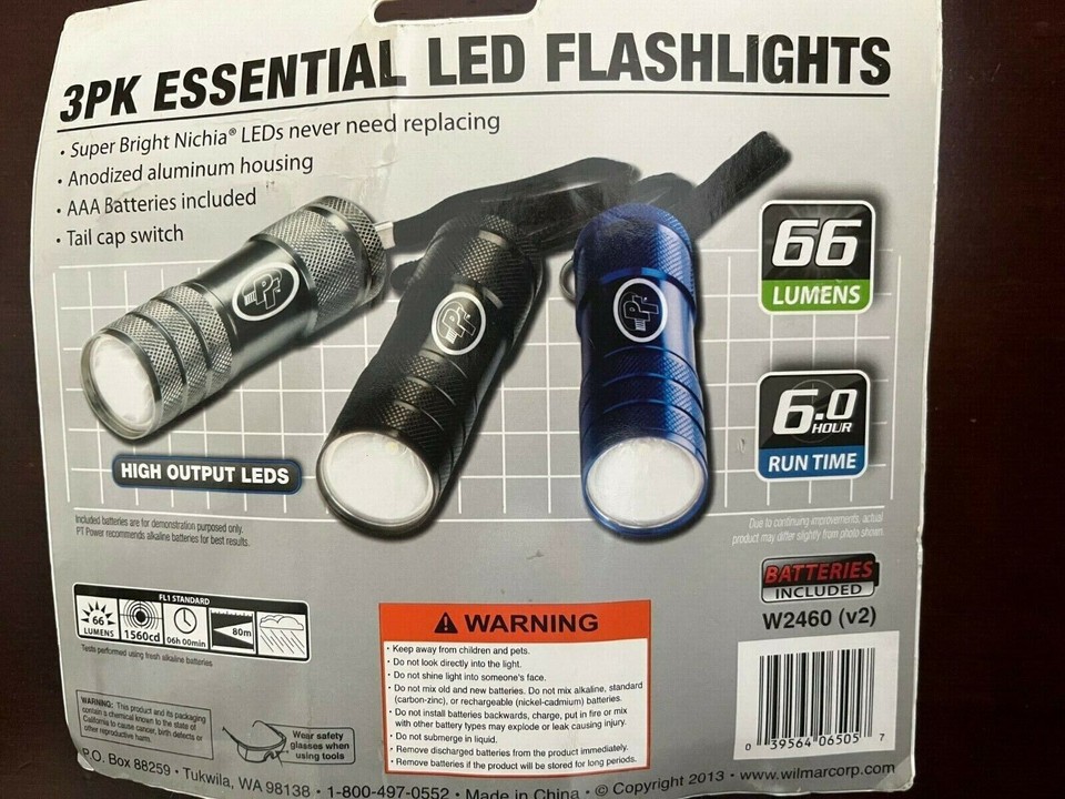PERFORMANCE TOOL LED FLASHLIGHTS SET OF 3 LIGHTS 66 LUMEN #W2460 ...