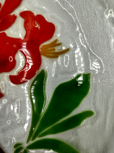 Red Orange Lily Fused Glass Plate Signed 1988 Vintage - Picture 4 of 7